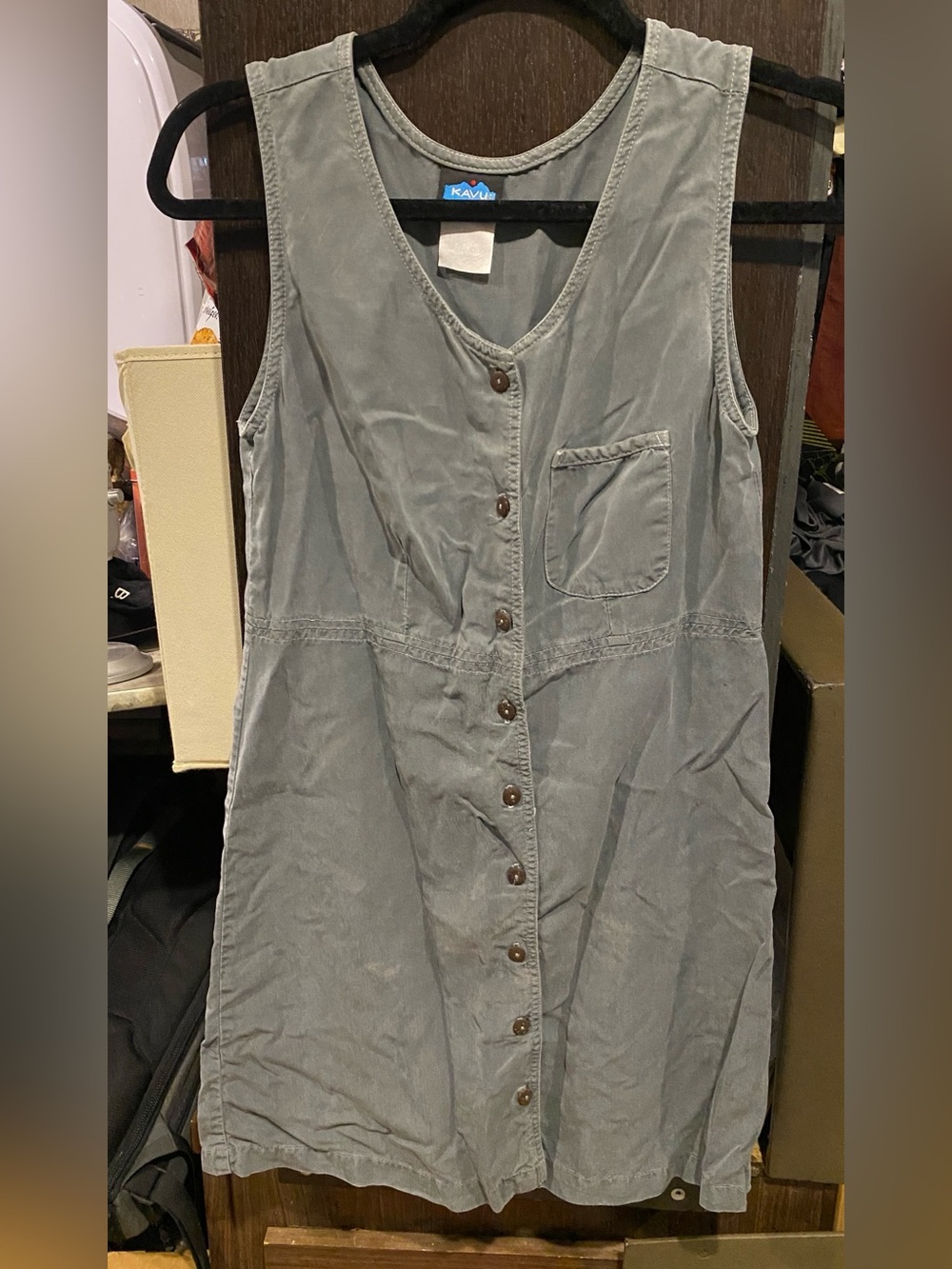 Kavu Sage Green Sleeveless Utility Dress button front S